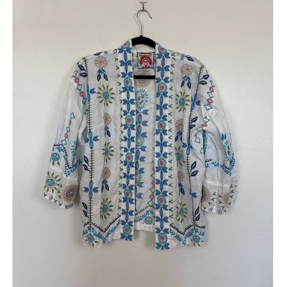 Johnny Was Oriel Linen Cropped Embroidered Open Front Kimono Small - Picture 2 of 7